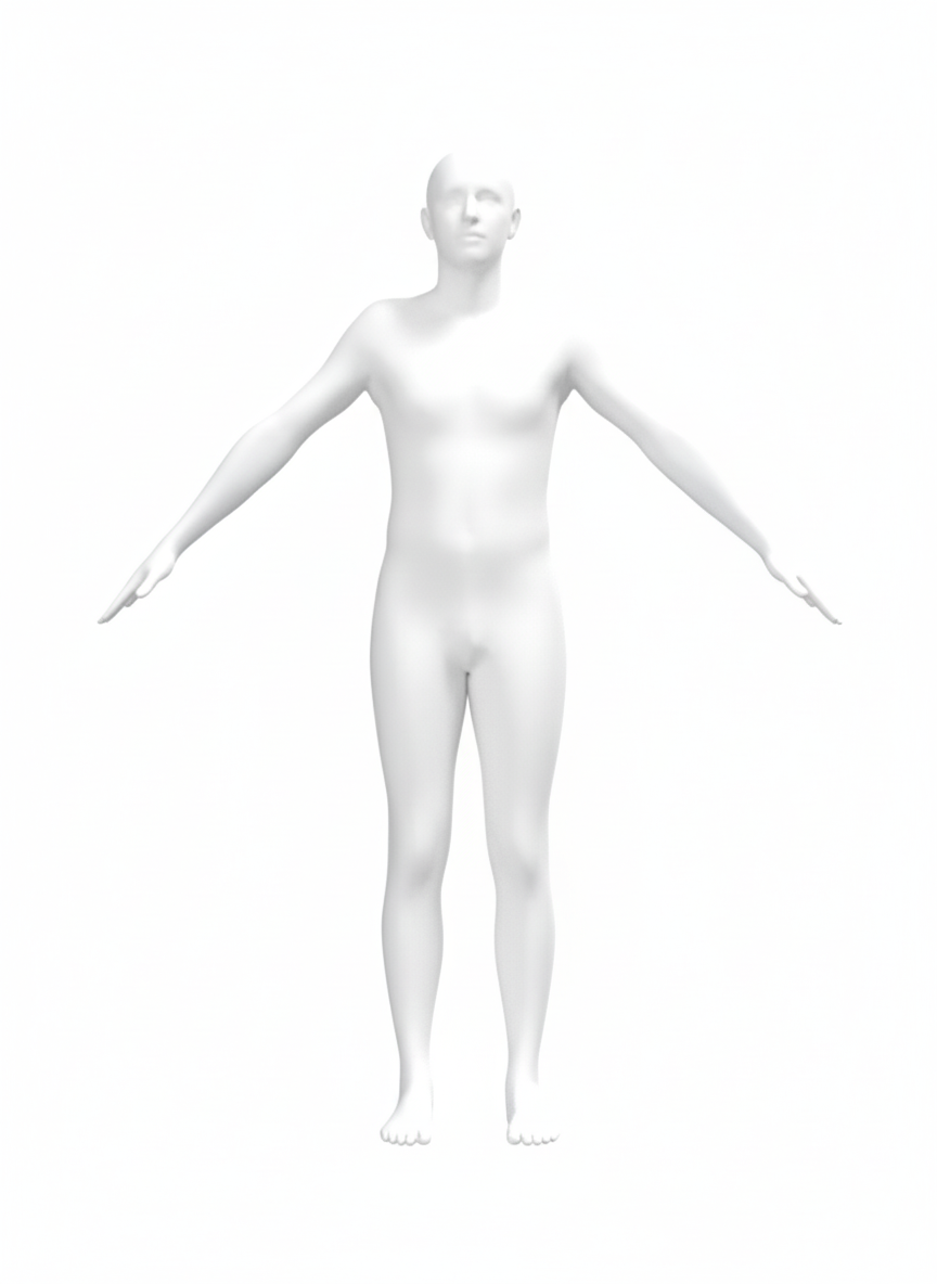 Example: standing straight, arms slightly out, whole body in frame
