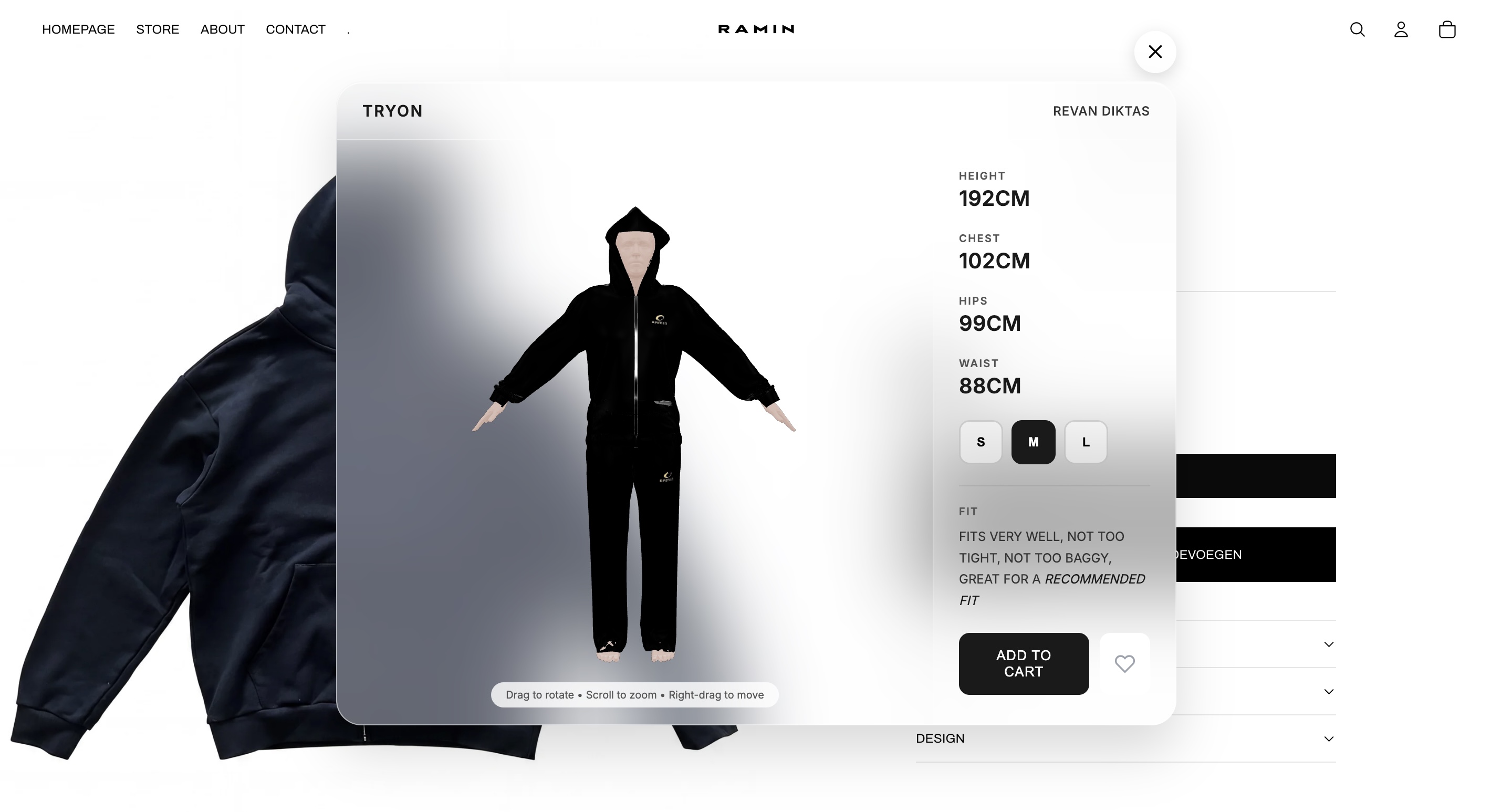 A shopper's 3D avatar wearing the garment